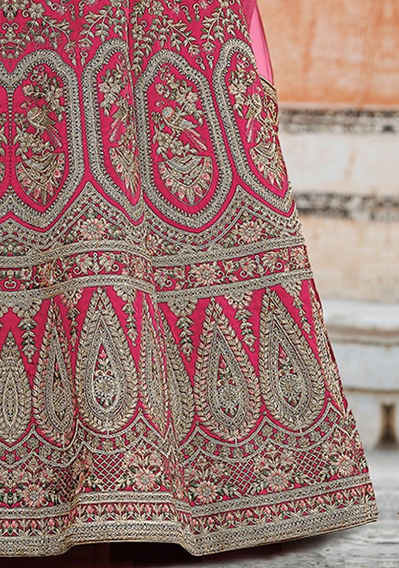 Pink Embroidered Poly Blend Lehenga Set