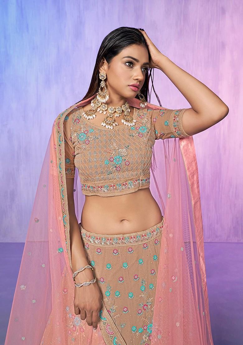 Mauve Embroidered Poly Blend Lehenga Set