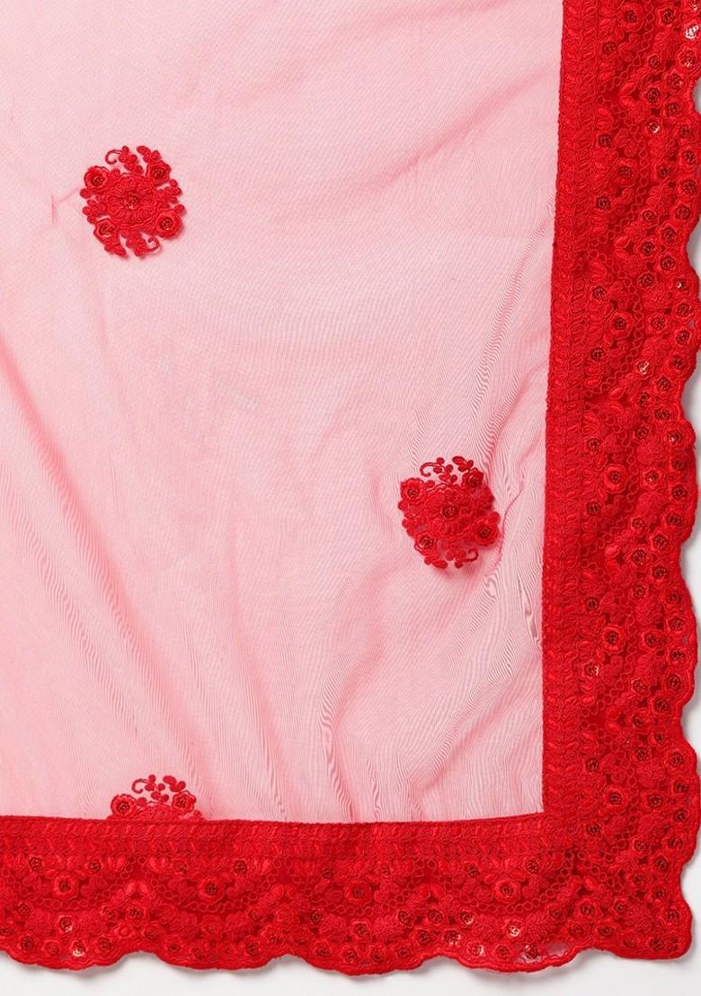 Red Embellished Poly Blend Lehenga Set