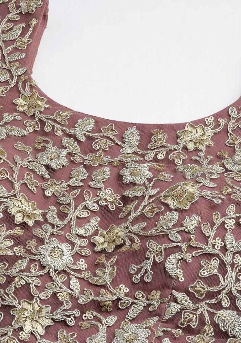 Mauve Embellished Poly Blend Lehenga Set