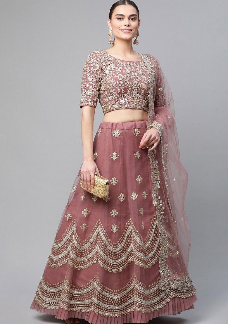 Mauve Embellished Poly Blend Lehenga Set