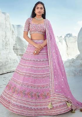 Purple Embroidered Poly Blend Lehenga Set