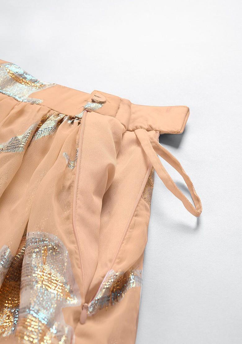 Beige Embroidered Poly Blend Lehenga Set