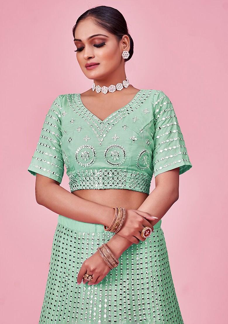 Sea Green Embroidered Poly Blend Lehenga Set