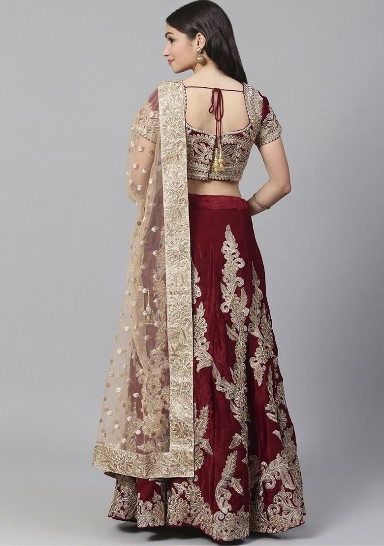 Maroon Embellished Poly Blend Lehenga Set