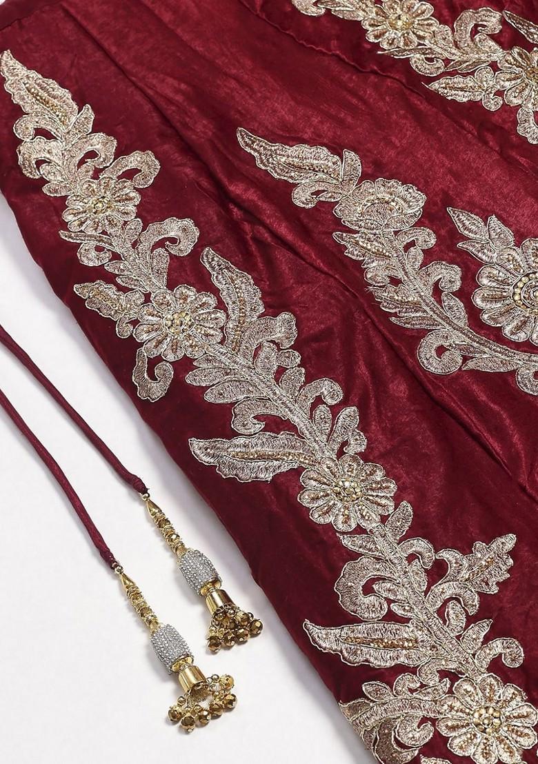 Maroon Embellished Poly Blend Lehenga Set