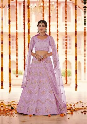 Pink Embroidered Poly Blend Lehenga Set