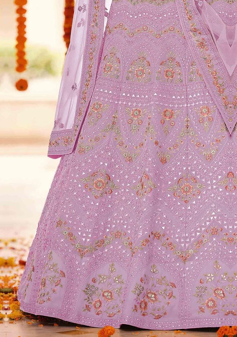 Pink Embroidered Poly Blend Lehenga Set