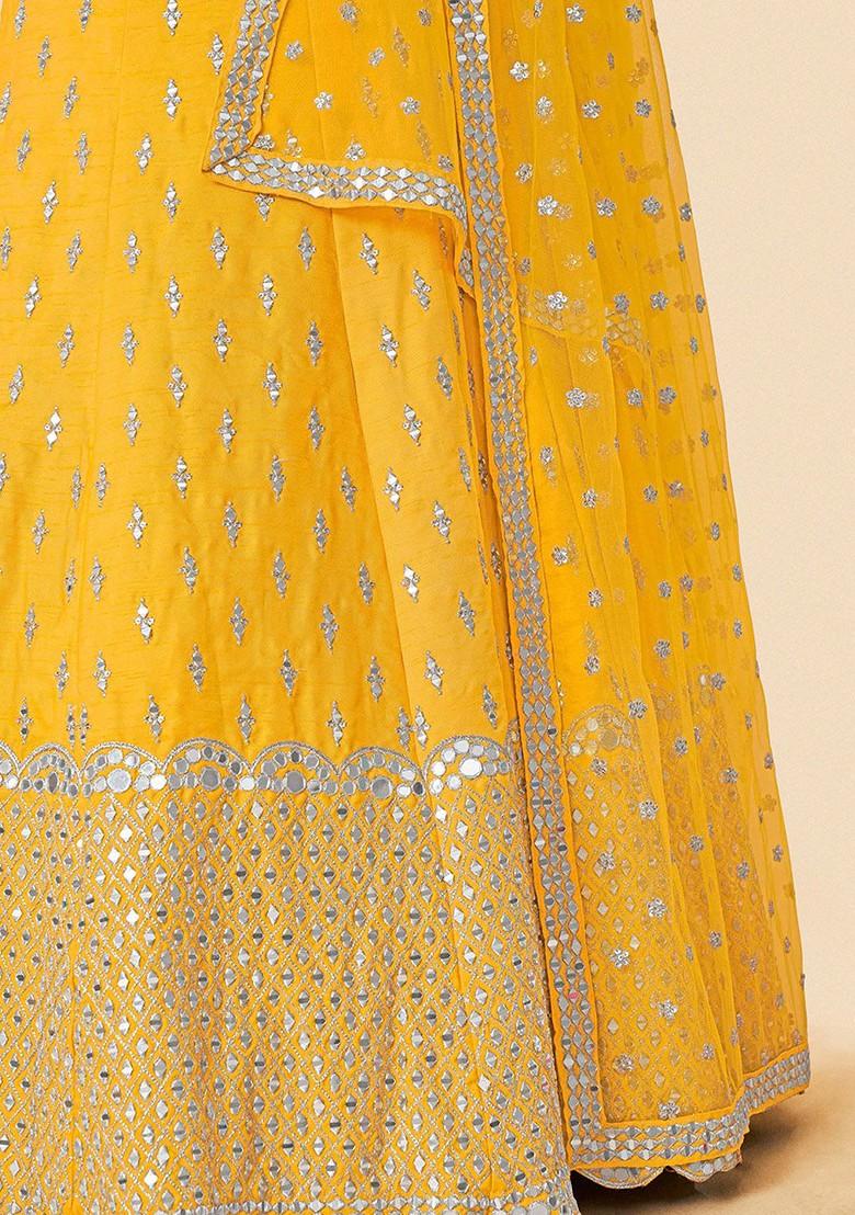 Yellow Embroidered Poly Blend Lehenga Set