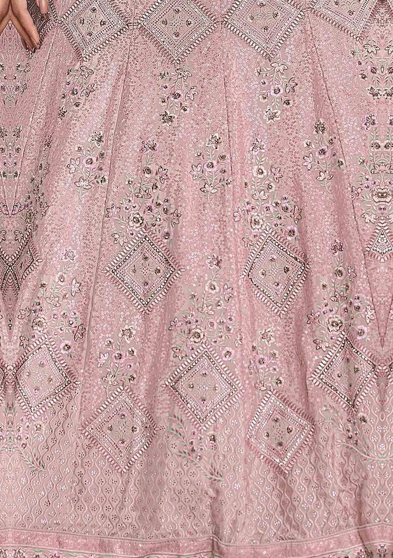 Pink Embroidered Poly Blend Lehenga Set