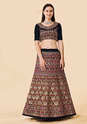 Navy Blue Embroidered Poly Blend Lehenga Set