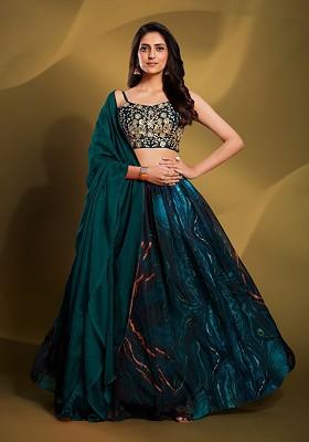 Green Embroidered Poly Blend Lehenga Set