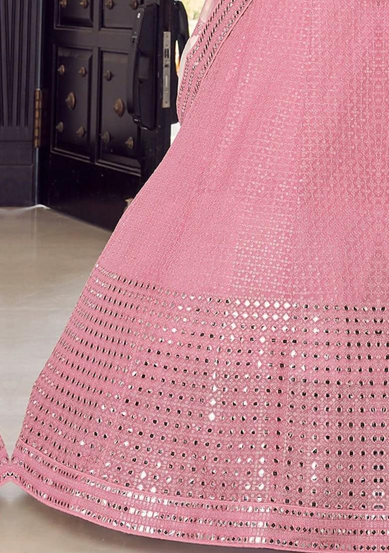 Pink Embroidered Poly Blend Lehenga Set