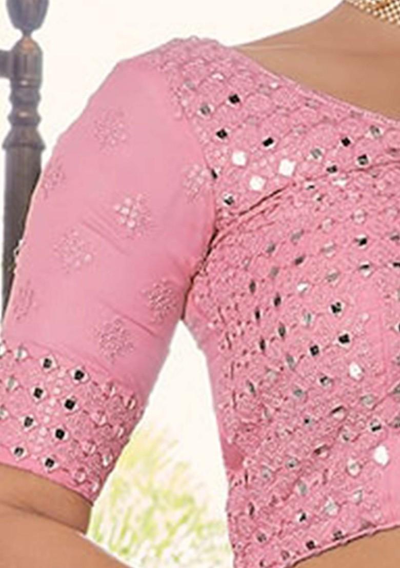 Pink Embroidered Poly Blend Lehenga Set