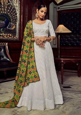 White Embellished Poly Blend Lehenga Set