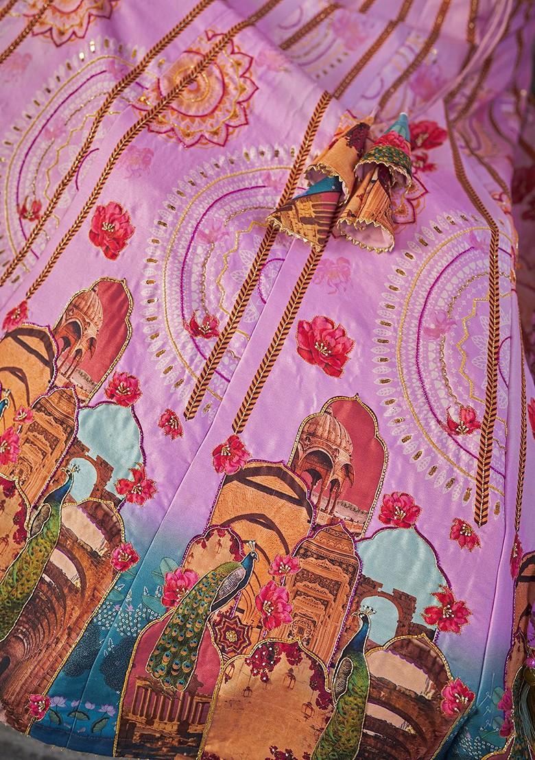 Pink Printed Poly Blend Lehenga Set