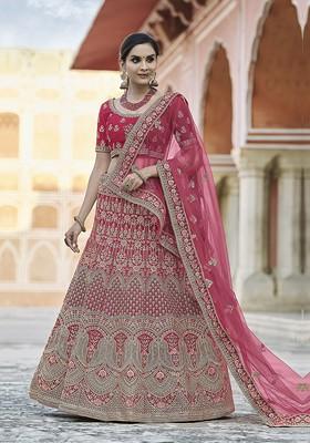 Pink Embroidered Poly Blend Lehenga Set