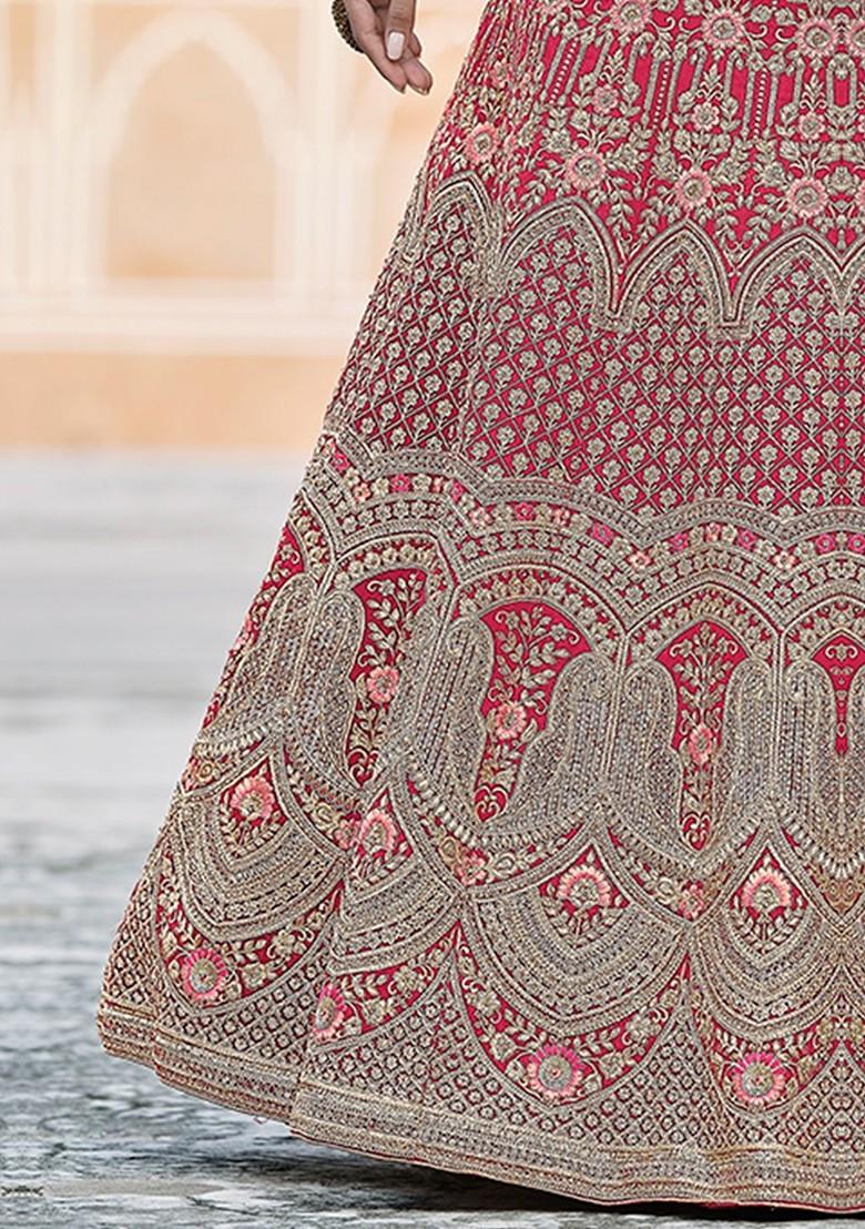 Pink Embroidered Poly Blend Lehenga Set