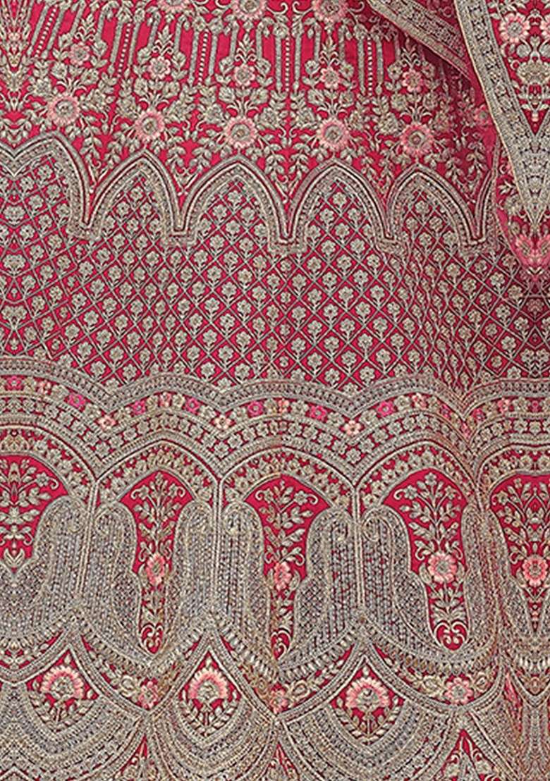 Pink Embroidered Poly Blend Lehenga Set - Indya