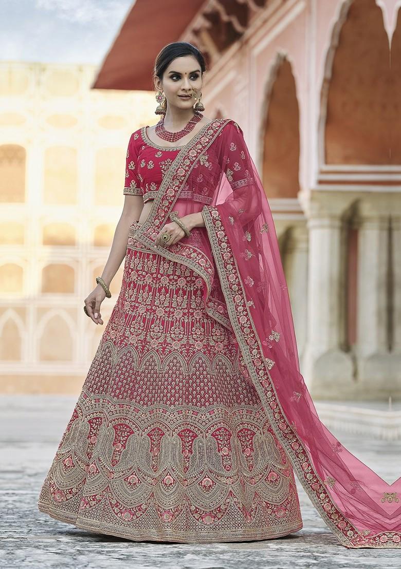 Pink Embroidered Poly Blend Lehenga Set