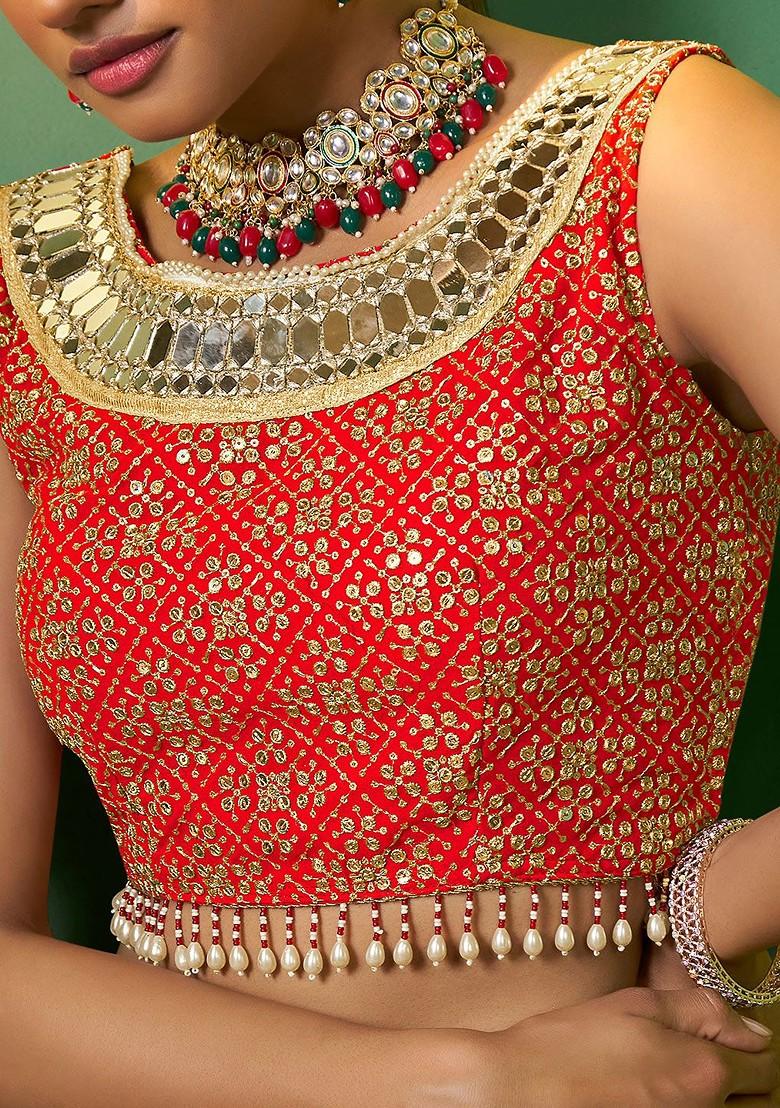Red Embroidered Poly Blend Lehenga Set