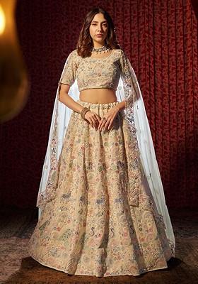 White Embroidered Poly Blend Lehenga Set