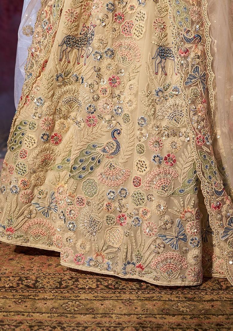 White Embroidered Poly Blend Lehenga Set