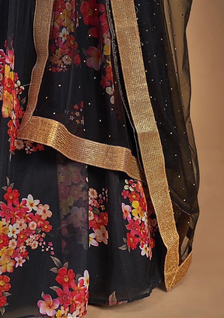 Black Embroidered Poly Blend Lehenga Set