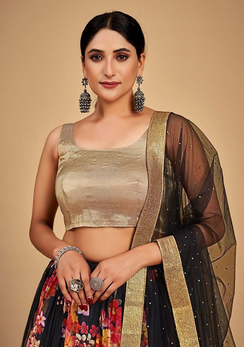 Black Embroidered Poly Blend Lehenga Set