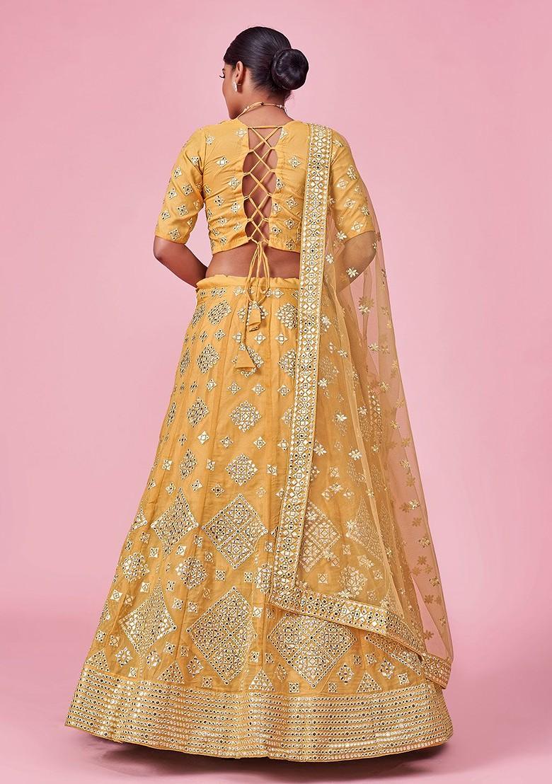 Mustard Yellow Embroidered Poly Blend Lehenga Set