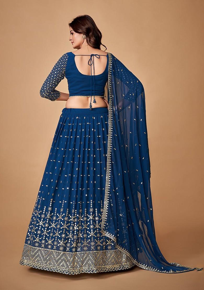 Teal Green Embroidered Poly Blend Lehenga Set