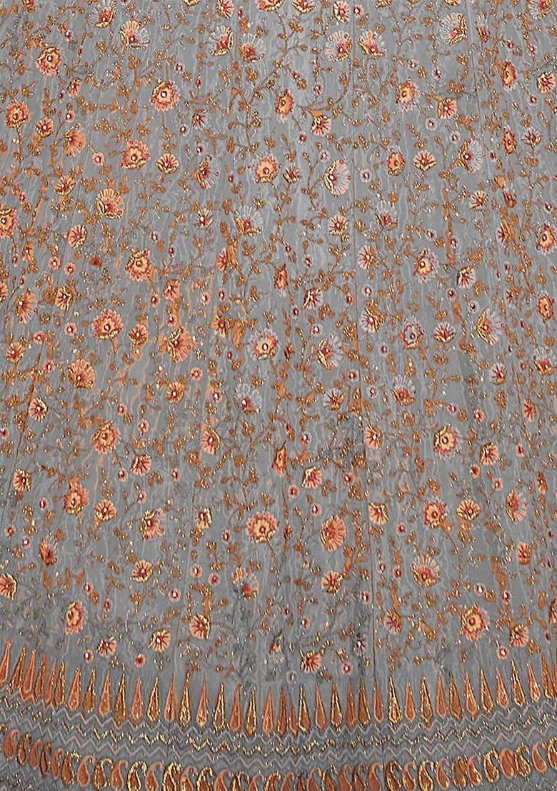 Grey Embroidered Poly Blend Lehenga Set