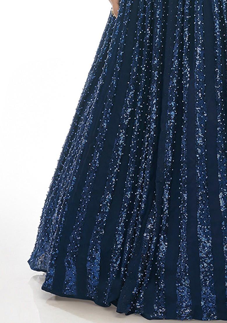 Navy Blue Embroidered Poly Blend Lehenga Set