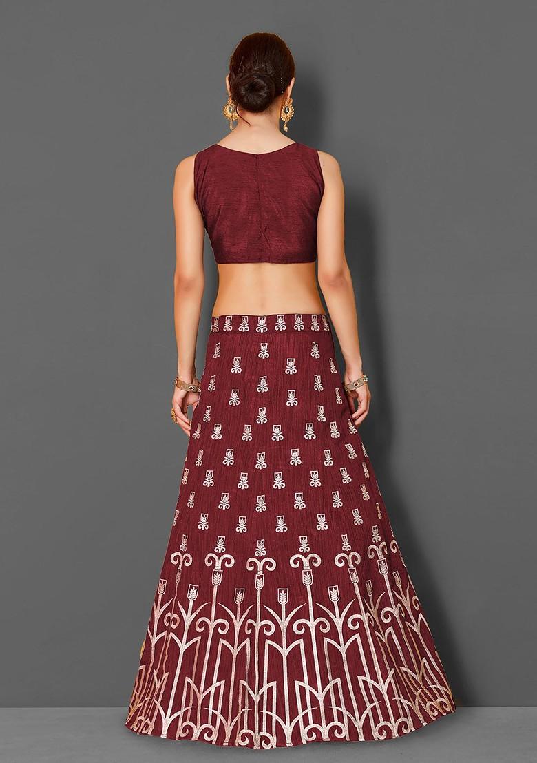 Maroon Embroidered Poly Blend Lehenga Set