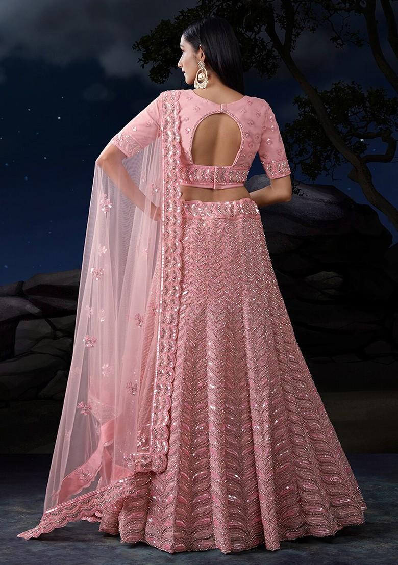 Pink Embroidered Poly Blend Lehenga Set