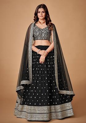 Black Embroidered Poly Blend Lehenga Set