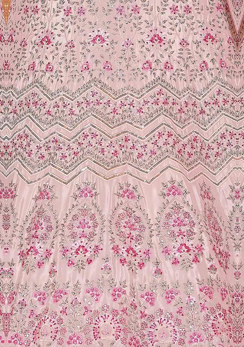 Pink Embroidered Poly Blend Lehenga Set