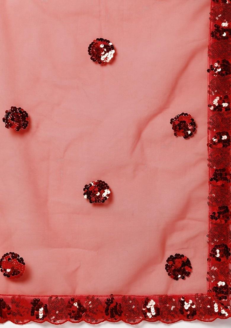 Red Embroidered Poly Blend Lehenga Set