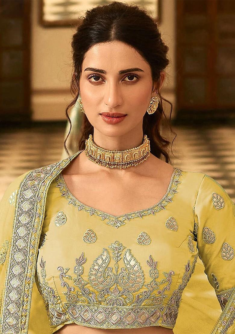 Yellow Embroidered Poly Blend Lehenga Set
