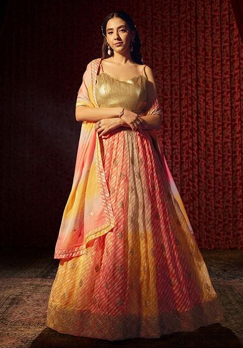 Gold Embroidered Poly Blend Lehenga Set