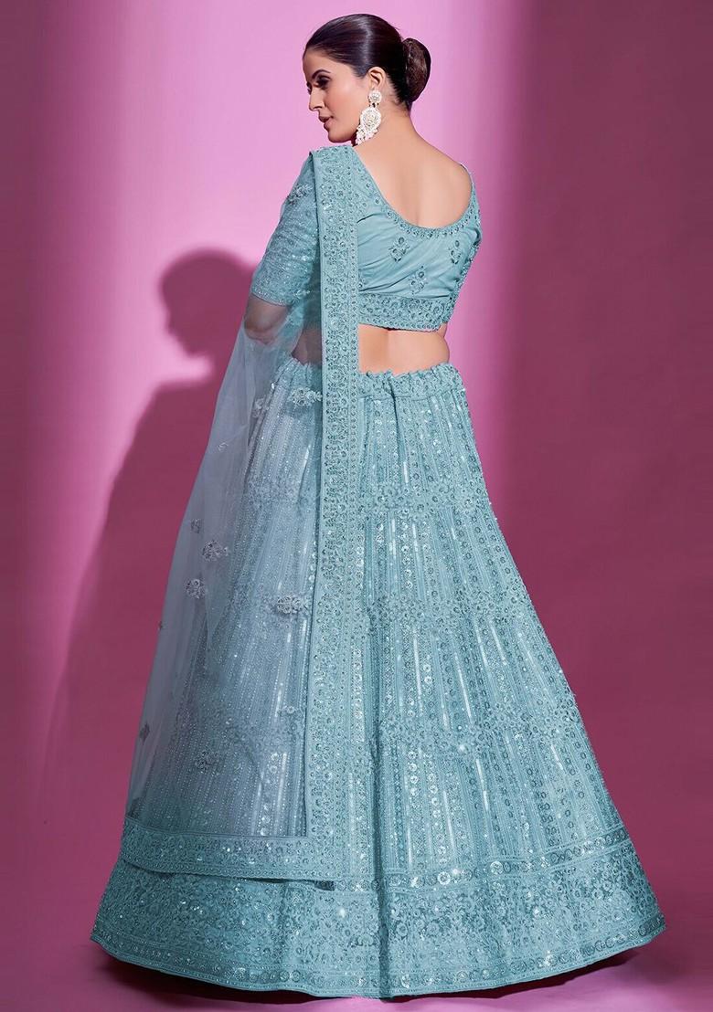 Blue Embellished Poly Blend Lehenga Set