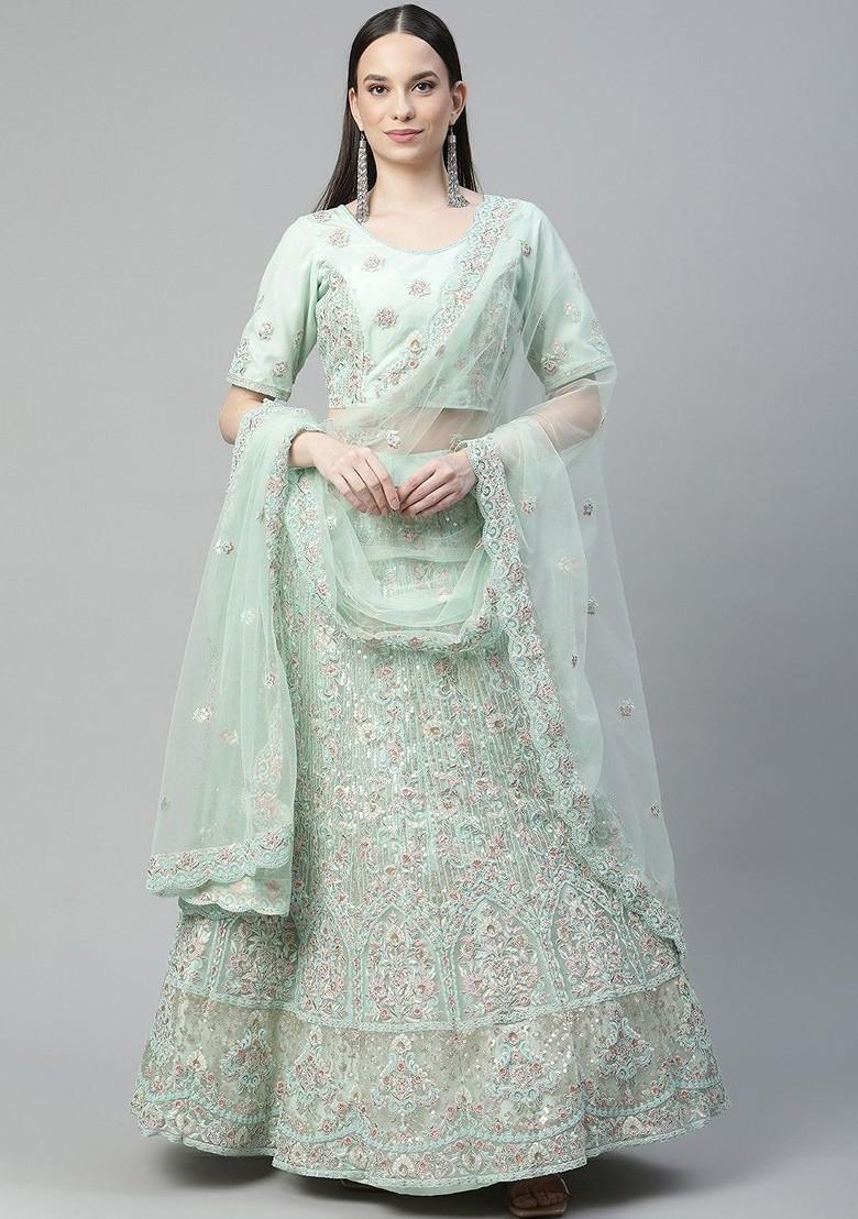 Green Embellished Poly Blend Lehenga Set