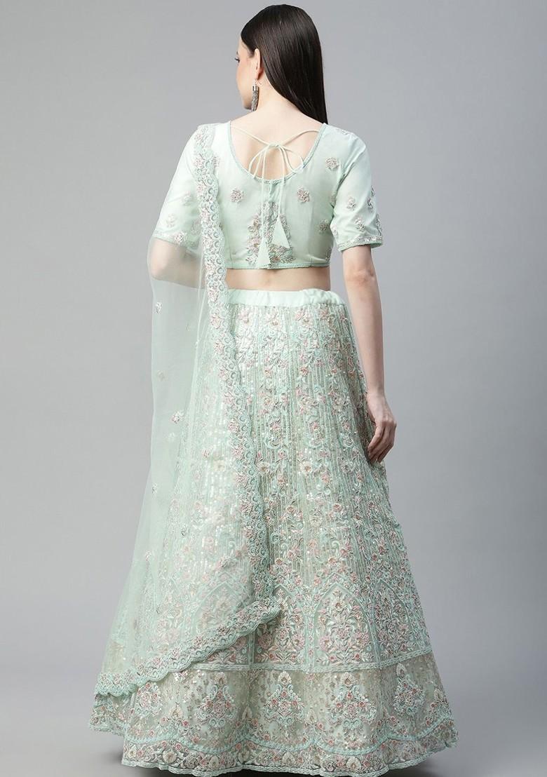 Green Embellished Poly Blend Lehenga Set