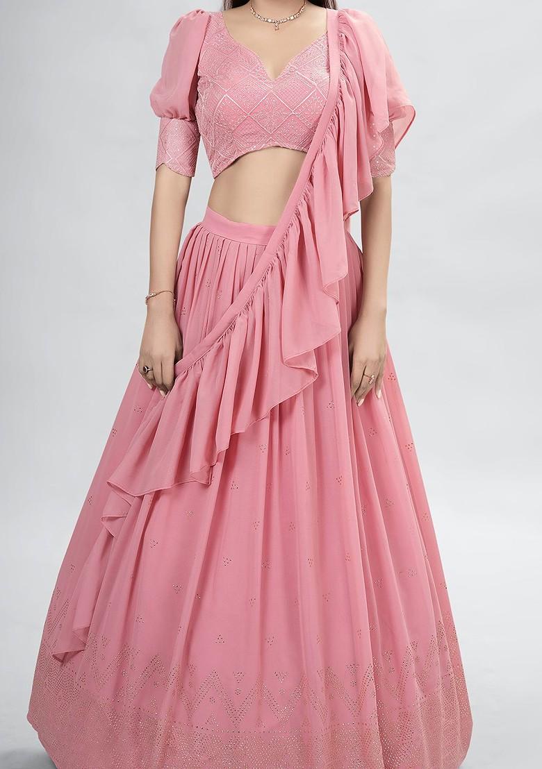 Rose Pink Embellished Poly Blend Lehenga Set
