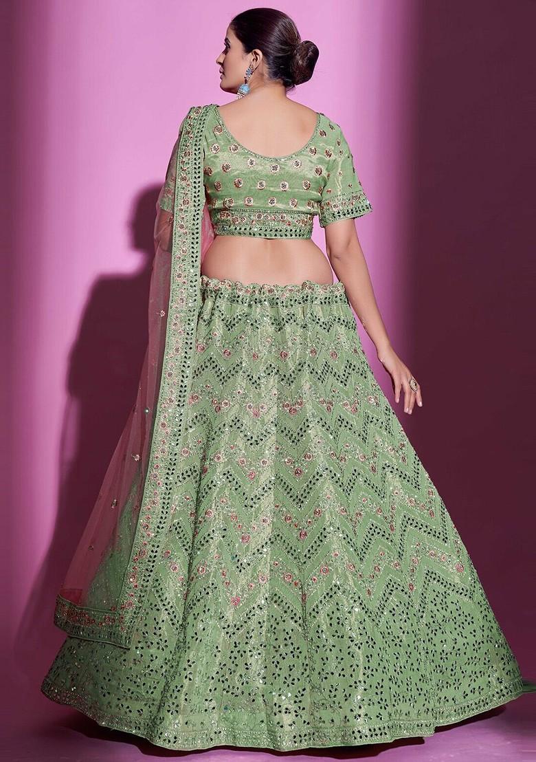 Green Embellished Poly Blend Lehenga Set