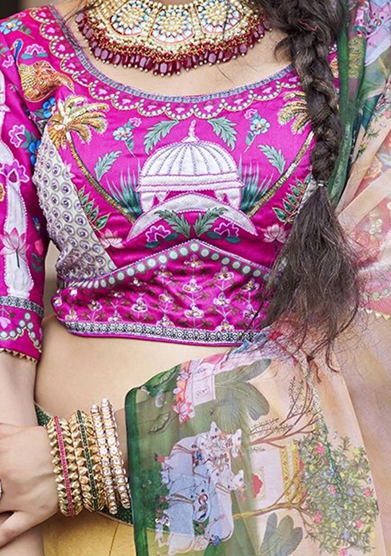 Yellow Printed Poly Blend Lehenga Set