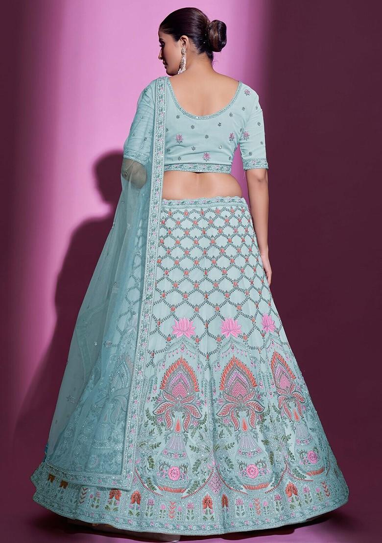 Blue Embellished Poly Blend Lehenga Set