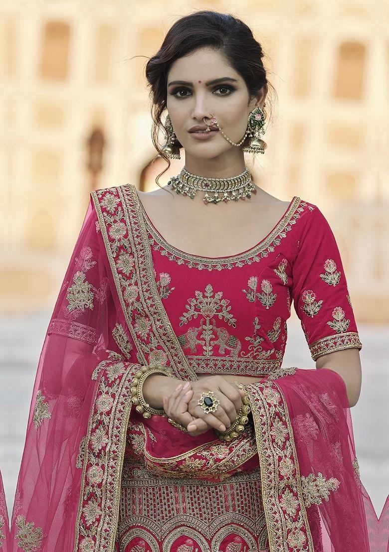 Pink Embroidered Poly Blend Lehenga Set