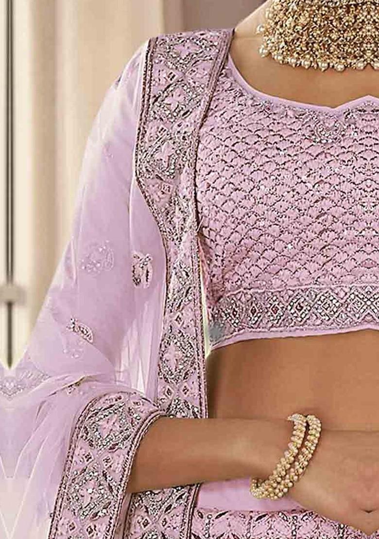 Pink Embroidered Poly Blend Lehenga Set