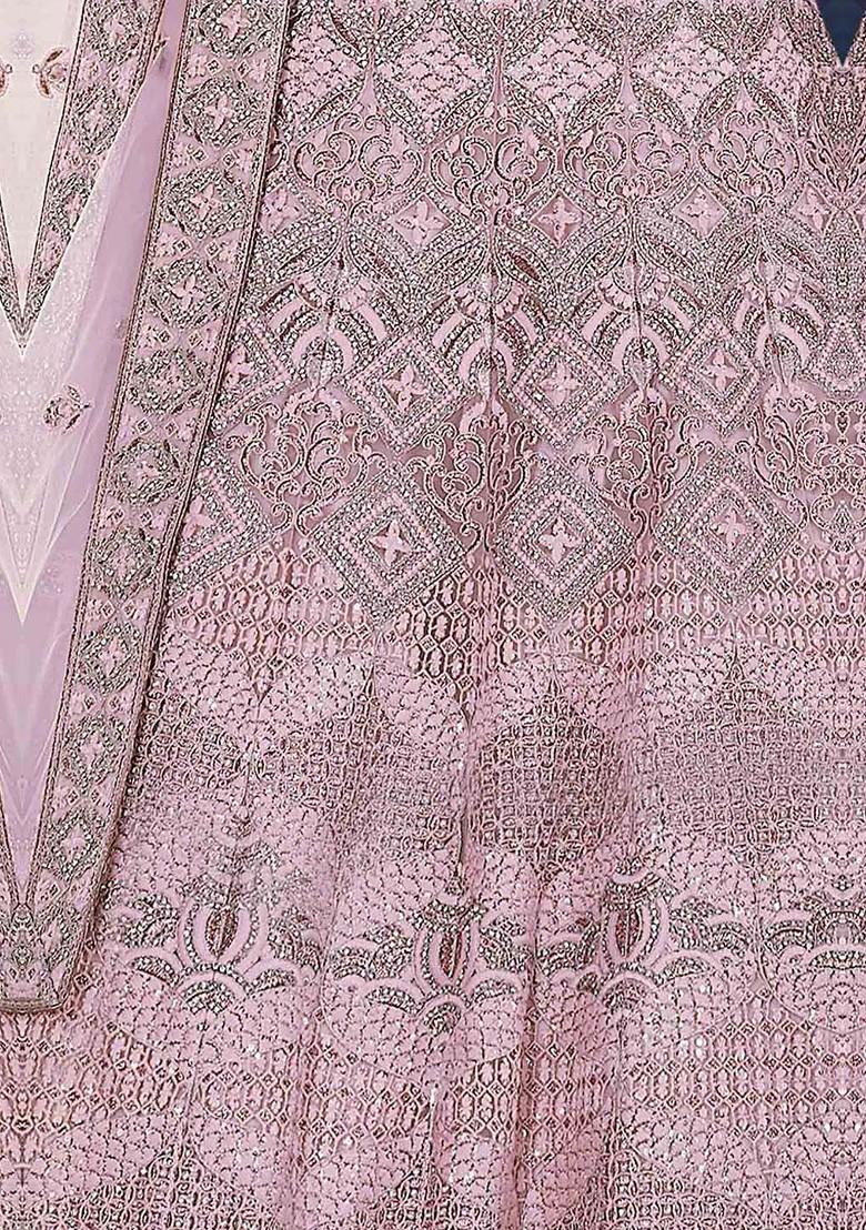 Pink Embroidered Poly Blend Lehenga Set